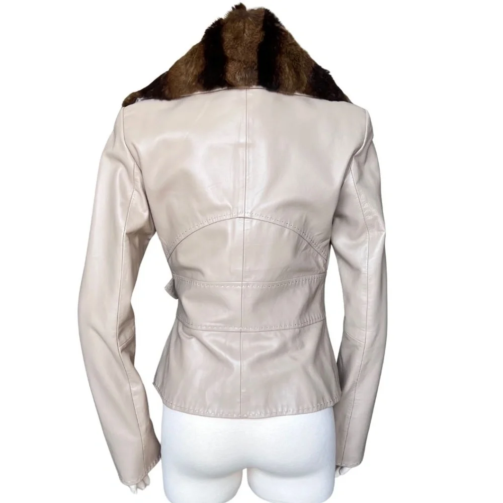 Cache Tan Leather Fitted Jacket W/Removable Fur Collar Size 10 NWT Rare Find!! - Picture 5 of 11